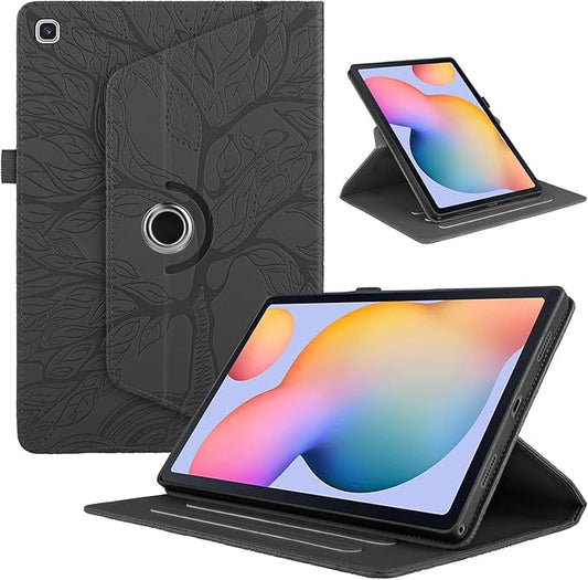 Rotating Case for Samsung Galaxy Tab A7 10.4'' 2022/2020 PU Leather Protective Cover Lightweight Flip Stand with Card Holder for Galaxy Tablet Model T500/T503/T505/T507-Black