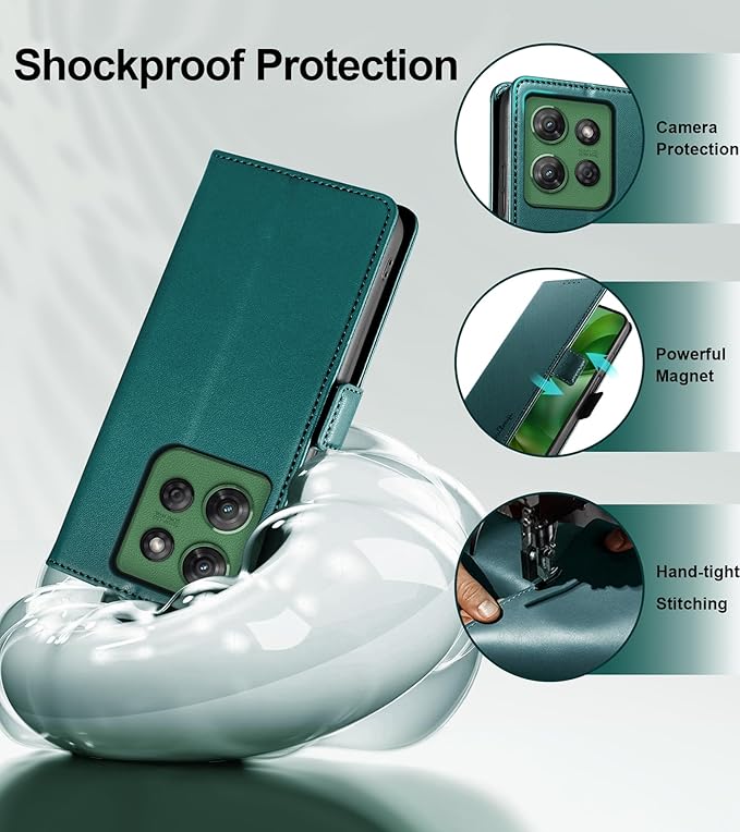 Wallet Flip Case for Moto G Power/Play (2025) - [RFID Blocking] Luxury PU Leather Card Holder Magnetic Phone Cover with Kickstand,Shockproof Protective Case,Green