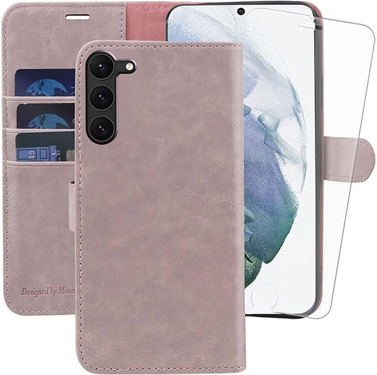 MONASAY Wallet Case Compatible for Galaxy S23+Plus 5G,[RFID Blocking] Flip Folio Leather Cell Phone Cover with Credit Card Holder，6.6 inch, Pinksand