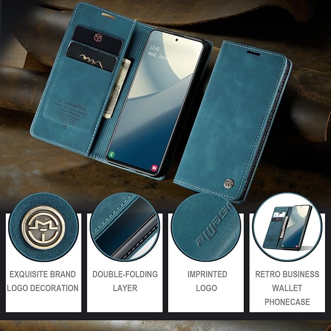 for Samsung Galaxy A51 Case, Flip Wallet Leather Case with Card Holder Magnetic Closure Shockproof Kickstand Protective Phone Cases Cover for Samsung A51,Blue-Green