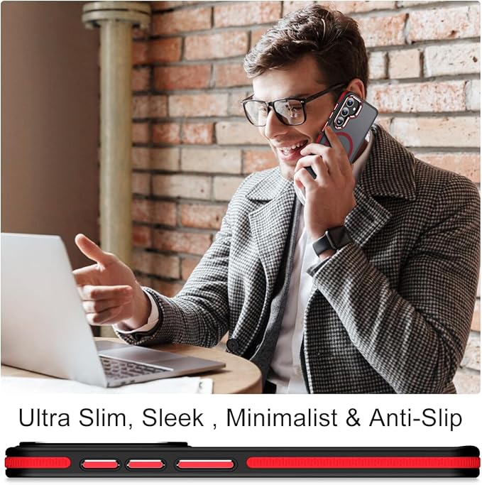 for Samsung Galaxy S23 FE Case Compatible with Magsafe, Color Hybrid Design Shockproof Protection with Anti-Slip Grip, Magnetic Translucent Phone Case for Galaxy S23 FE (Black/Red)