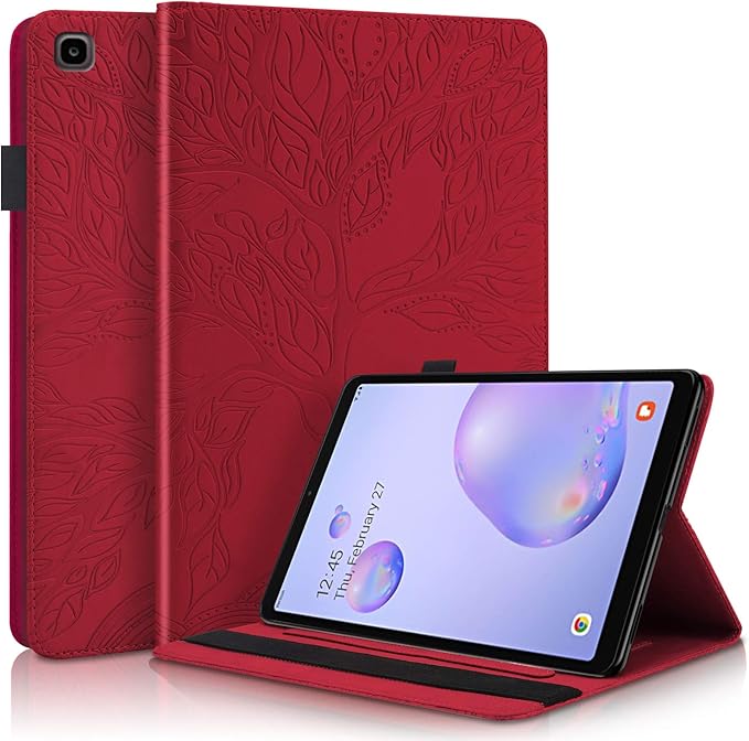 Samsung Galaxy Tab A 8.0 2019 Premium PU Leather Flip Wallet Cover Folio Stand Case with Pencil Holder Card Pockets - Red