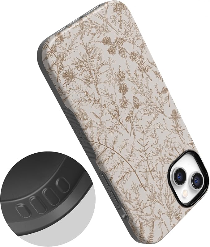 Casely iPhone 14 Case | Beige Garden | Neutral Floral | Compatible with MagSafe | Bold Protective Design