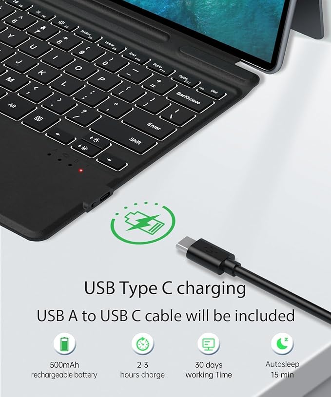 Junfire Surface Pro 7 Plus Case with Keyboard - Surface Pro 7/6/5/4 Shockproof Rugged Case with Kickstand Hand Strap & Keyboard- Black