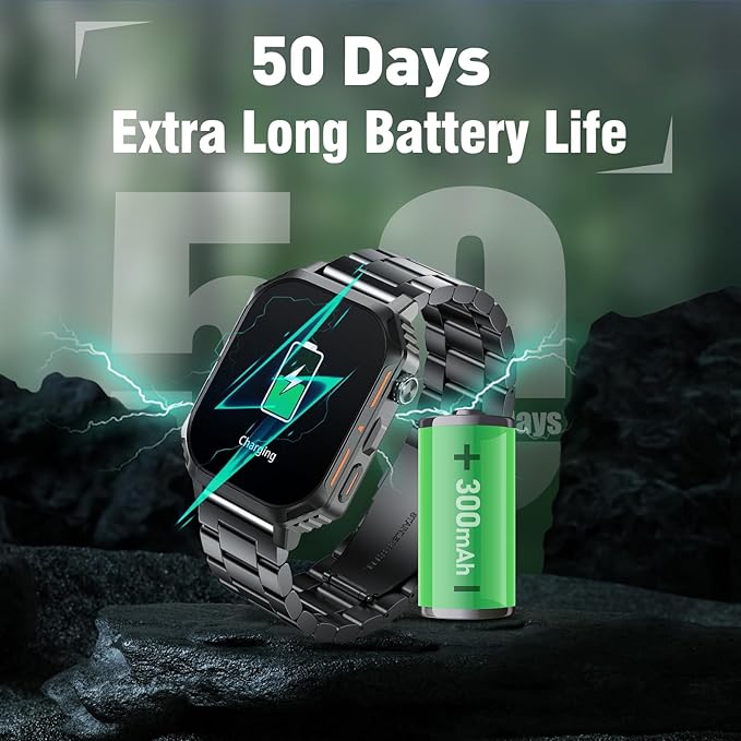 Smart Watch,2.02" Fitness Watch(Answer/Make Call),Heart Rate Sleep Blood Oxygen Monitor,5ATM Waterproof,100+ Sports Modes Activity Trackers for Compatible with Android iOS(Steel Watch Band)