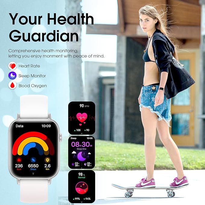 Smart Watch for Women Men (Answer/Make Calls) 1.83" HD Smartwatch Compatible Android iOS Phones with Fitness Running /Step Counter/Heart Rate/Sleep, 120+ Sports Modes IP68 Waterproof, Silver/3 Bands