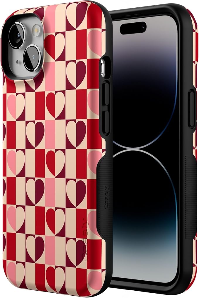 Casely iPhone 14 Case | Love's a Game | Retro Hearts | Compatible with MagSafe | Bold Protective Design