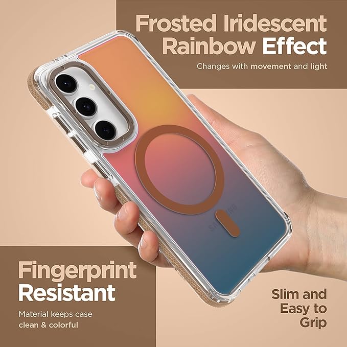 MOWIME Magnetic Case for Samsung Galaxy S24 FE [Compatible with Magsafe] [Cute Fashion Fluorescent Design] [1 Screen Protector] Slim Translucent Matte Case for Galaxy S24 FE 6.7", Desert