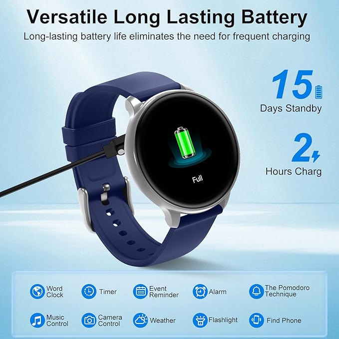 Smart Watch for Men Women Fitness Tracker with 100+ Sport Modes,Activity Trackers for iOS/Android Waterproof/Heart Rate/Sleep/Steps Monitor/Pedometer Monitor Monitor (Silver+Blue)