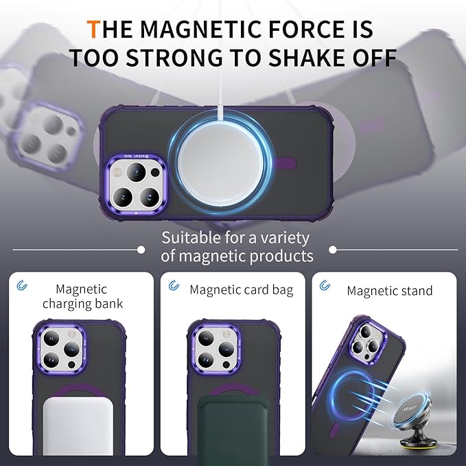 Magnetic for iPhone 16 Pro Max Case Purple with MagSafe Wireless Charging Heavy Duty Military-Grade Shockproof Protection Adjustable Kickstand Slim Matte Anti-Fingerprint Cover Men Women