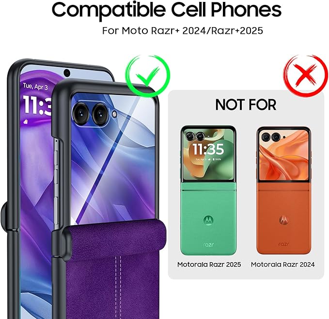 for Motorola razr+ Plus 2024 Case/Razr+ Plus 2025 Case Built-in Screen Protector& Hinge Protection & Ultra Thin PU Leather Matte PC Shockproof Phone Case for Moto Razr+ 2024/Razr+ 2025 (Purple)