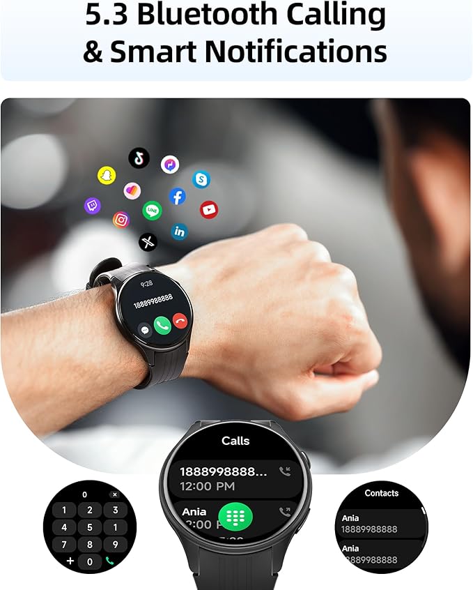 Parsonver Smart Watch for Men Women, Built-in GPS, Fitness Watch with Answer/Make Calls, 100+ Sport Modes, Heart Rate, Sleep Monitor, Pedometer, IP68 Waterproof, Smartwatch for Android & iPhone, Black