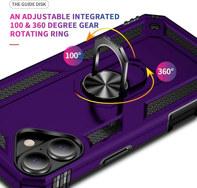 ADDIT Compatible with iPhone 17 Case with Tempered Glass Screen Protector, Adjustable Kickstand Ring, Military-Grade Heavy Duty Protection, Shockproof, Anti-Fingerprint,Purple
