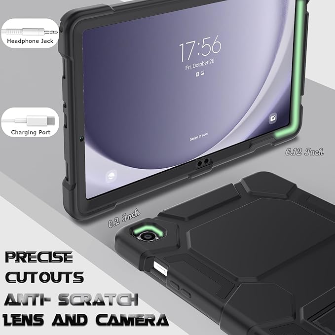 Case for Samsung Galaxy Tab A9 Plus 11 Inch (2024), Heavy Duty Rugged Shockproof 3-Layers Protective Case with Kickstand for Tab A9+ (SM-X210/X216/X218), Black