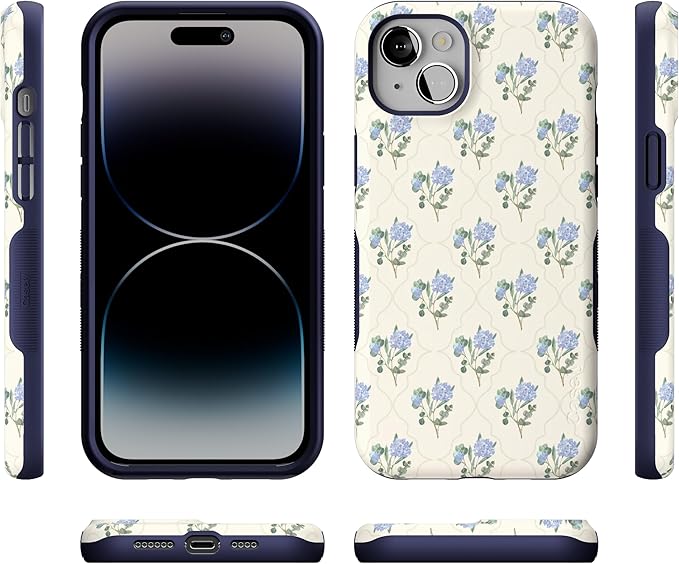 Casely iPhone 14 Case | Vintage Garden | Blue Hydrangea | Bold Protective Design | Compatible with MagSafe