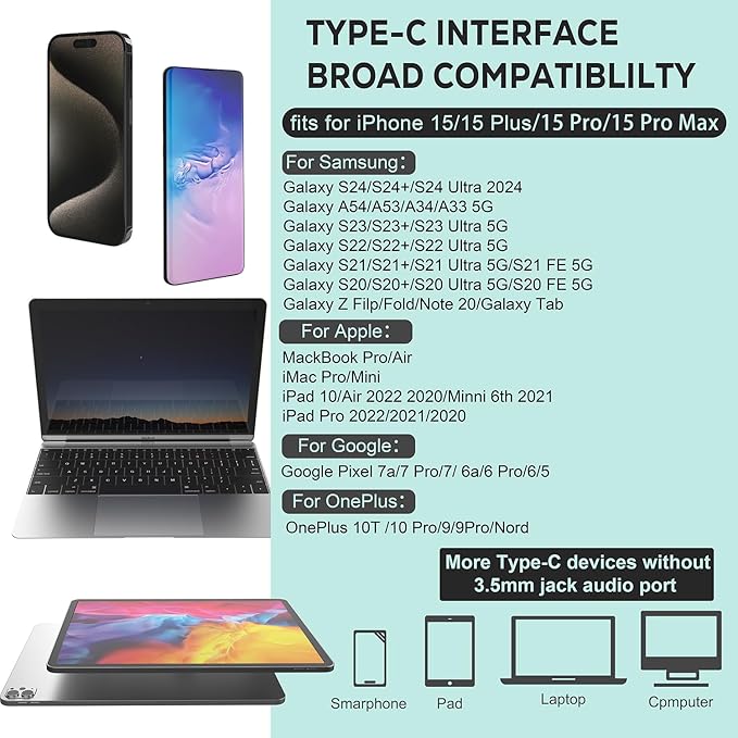 USB C Headphones for iPhone 16/15 Pro Max Wired Earbuds in-Ear Type C Built-in HD Microphone Volume Control Earphones for Samsung Z Flip 5 4 Galaxy S23 S21 A53 A54 Pixel 8 7 Pro, Black