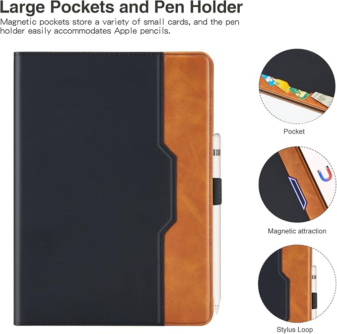 Tablet Case for Samsung Galaxy Tab A7 10.4 Inch 2020 (SM-T500/T505/T507) PU Leather Folio Flip Cover for Tab A7 SM T500 Multi-Angle Stand with Card Pocket ＆ Hand Starp,Black