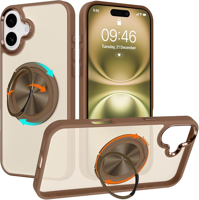 ZIYE Desert Titanium Gold Case for iPhone 16 Case with Stand [Compatible with MagSafe] Slim Military Grade Heavy Duty Protection Magnetic Cover with 360 Rotatable Ring Kickstand for Women Men
