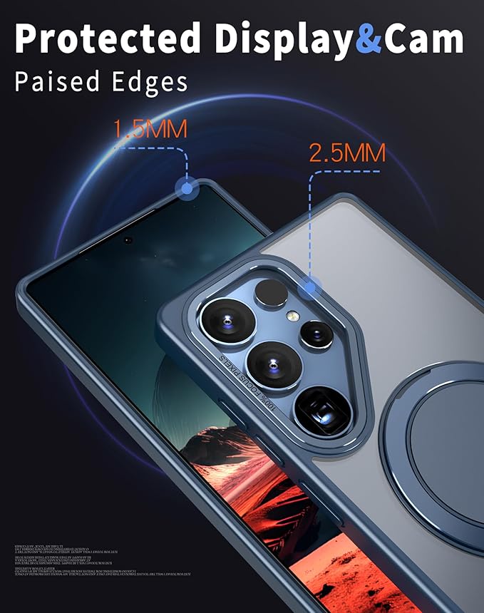 Magnetic Stand Case for Samsung Galaxy S25 Ultra [with 2 Tempered Glass Film] [360° Rotation Magnetic Stand] [Compatible with Magsafe] Military-Grade Drop Protection Case, Blue