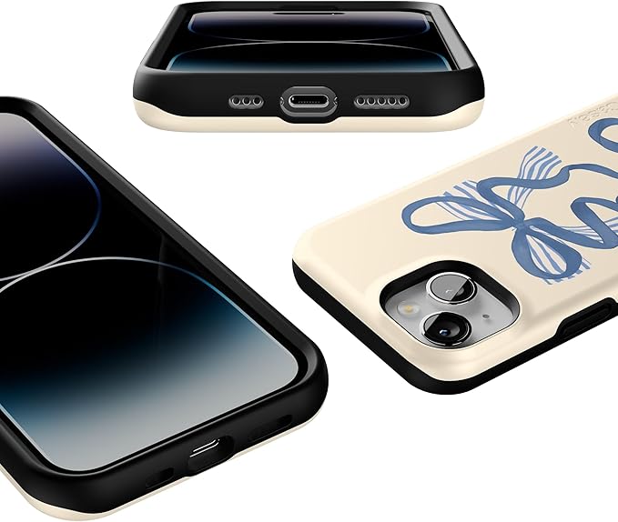 Casely iPhone 14 Case | Heartstrings | Blue Bow | Compatible with MagSafe | Bold Protective Design