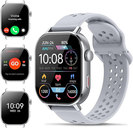 Smart Watch(Answer/Make Call), Smartwatch GPS 2.06"HD AMOLED Display, 5 ATM Water-Resistance, Heart Rate Sleep Monitor, Compass, Altitude, Barometer, 110+ Sports Modes, Fitness Watch for Android/iOS