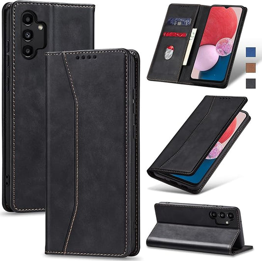 Jasonyu Flip Wallet Case for Samsung Galaxy A13 5G/4G/Galaxy A04s,Leather Magnetic Folio Cover with Card Holder,Kickstand - TPU Shockproof Durable Protective Phone Case,Black