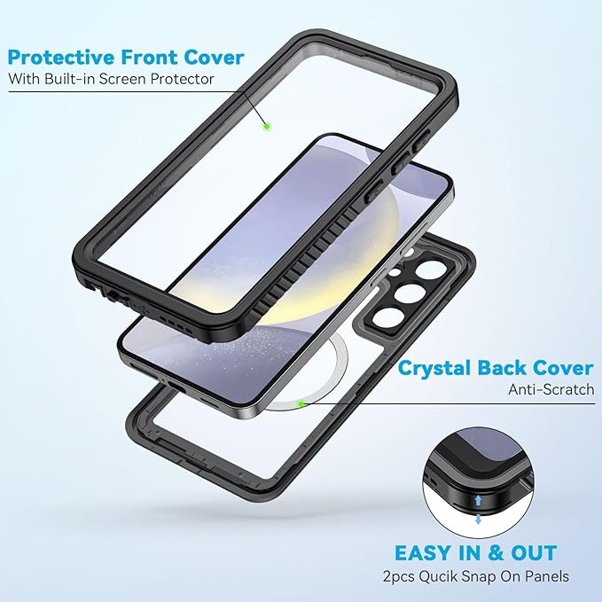 Lanhiem Magnetic for Samsung Galaxy S24 Phone Case, IP68 Waterproof Dustproof, Built-in Screen Protector, Rugged Full Body Shockproof Protective Cover for Galaxy S24 5G 6.2 Inch, Black