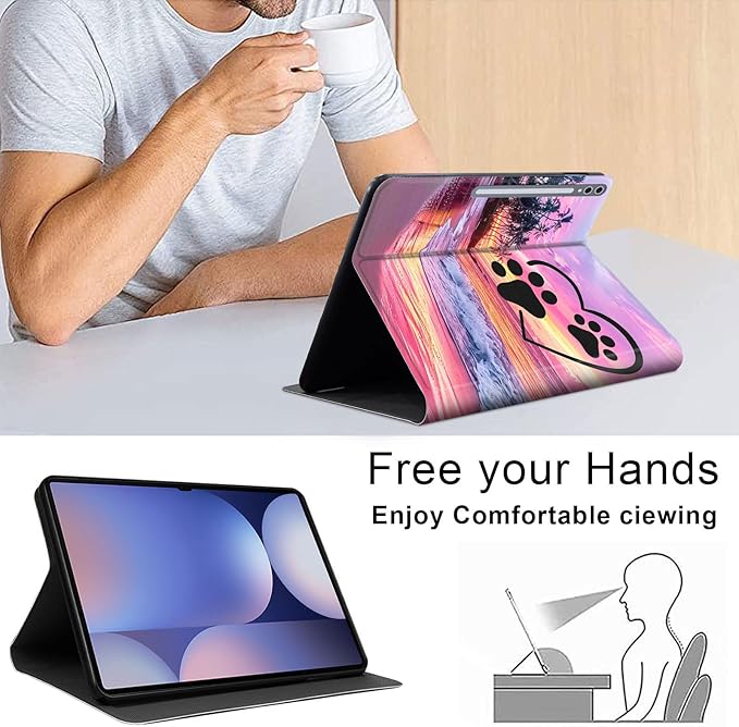 Case for Samsung Galaxy Tab S10 Plus/ S9 FE Plus/ S9 Plus 5G Tablet 12.4'', Slim PU Leather Stand Cover with Auto Wake/Sleep, Multi-Angle Viewing & Shockproof, Pink Seascape