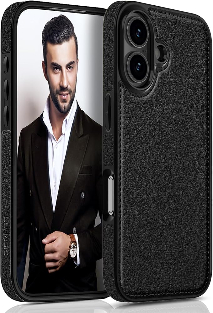 LOHASIC Leather for iPhone 17 Case, Slim Business PU Men Women Luxury Elegant Style Soft Non-Slip Grip Anti-Scratch Protective Phone Case Cover for iPhone 17 6.3" 2025 - Black