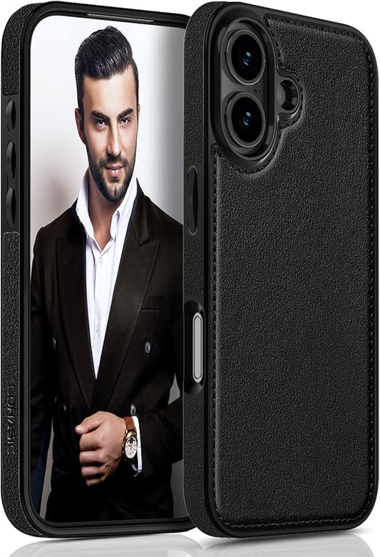 LOHASIC Leather for iPhone 17 Case, Slim Business PU Men Women Luxury Elegant Style Soft Non-Slip Grip Anti-Scratch Protective Phone Case Cover for iPhone 17 6.3" 2025 - Black