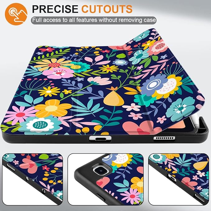 DONGKE Case for Samsung Galaxy Tab S6 Lite 10.4 Inch 2024/2022/2020, Trifold Stand + S Pen Holder + Auto Wake/Sleep + Soft TPU Protective Stand Back Cover, Florals