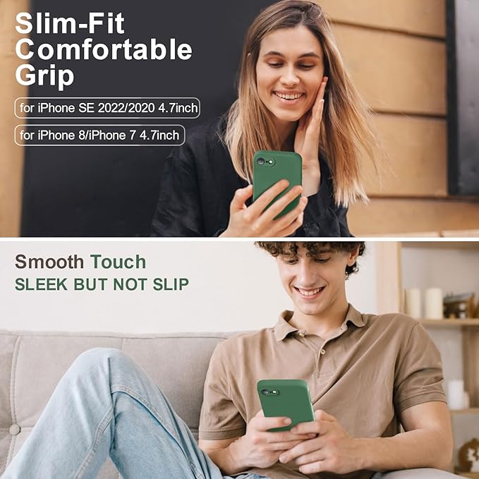 Vooii for iPhone SE Case 2022/3rd/2020,iPhone 8/7 Case, Upgraded Liquid Silicone with [Flat Edges] [Camera Protection] [Soft Anti-Scratch Microfiber Lining] Phone Case for iPhone SE - Green