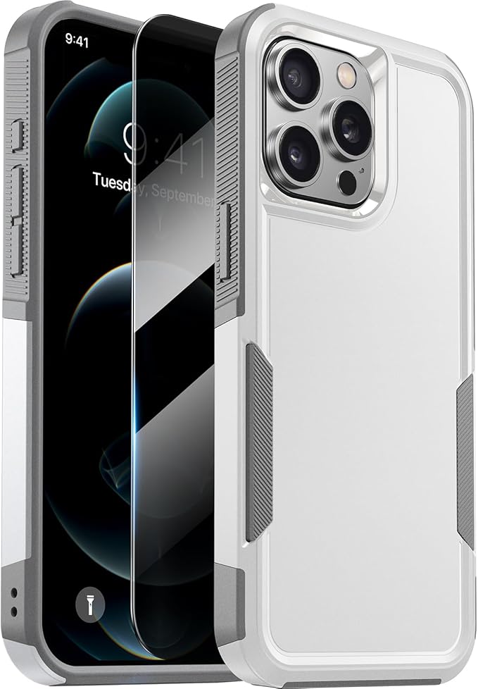 Diaclara Designed for iPhone 12 Pro Max Case, [with Privacy Screen Protector] [Anti Spy] [Military Grade Drop Protection] Heavy Duty Full-Body Shockproof Phone Case, White