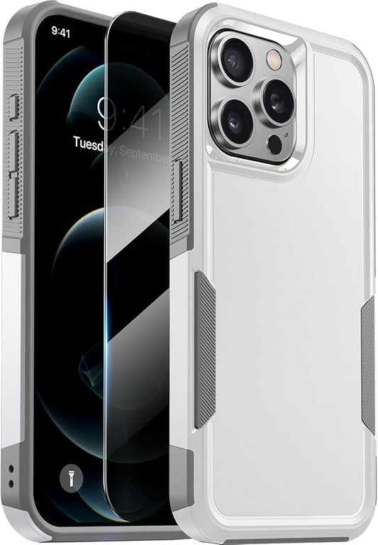 Diaclara Designed for iPhone 12 Pro Max Case, [with Privacy Screen Protector] [Anti Spy] [Military Grade Drop Protection] Heavy Duty Full-Body Shockproof Phone Case, White