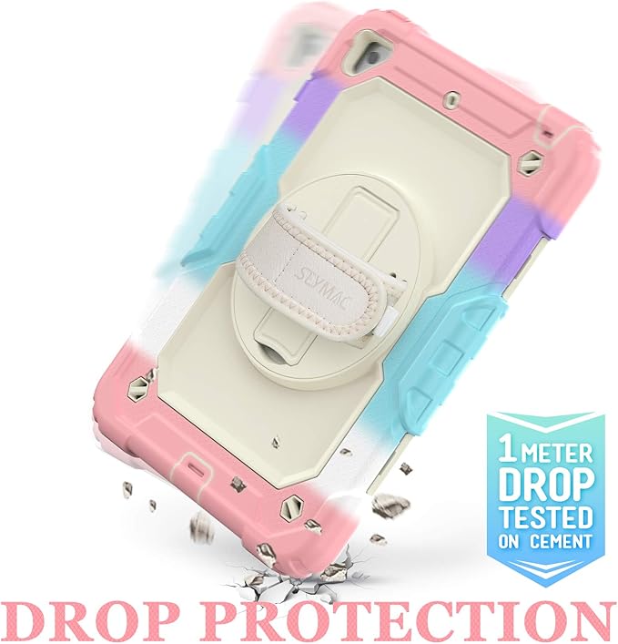 SEYMAC stock Case for iPad mini 5/4 with Screen Protector Pencil Holder [360 Rotating Hand Strap] & Stand, Drop-Proof Case for iPad mini 5th/4th Generation 7.9 inch (Yellowish+Rose)