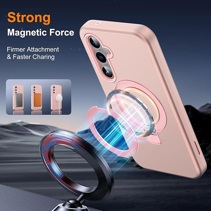 Designed for Samsung Galaxy S24 FE Case with Magnetic Ring Stand [Compatible with Mag-Safe][Military Grade Drop Protection][Build in Kickstand] S24 FE Phone Case 6.7",Rose Gold