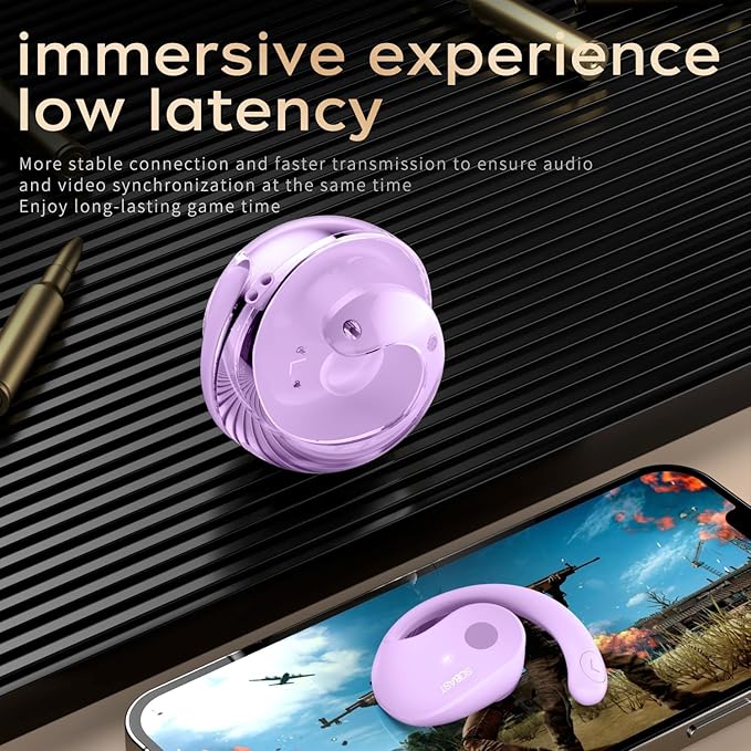 Open Ear Wireless Hanging Earbuds, Ideal for Workout, Non - in - Ear Design with Wireless Connectivity, Sports - Oriented with Ultra - Long Battery Life, Spherical Shape, Violet