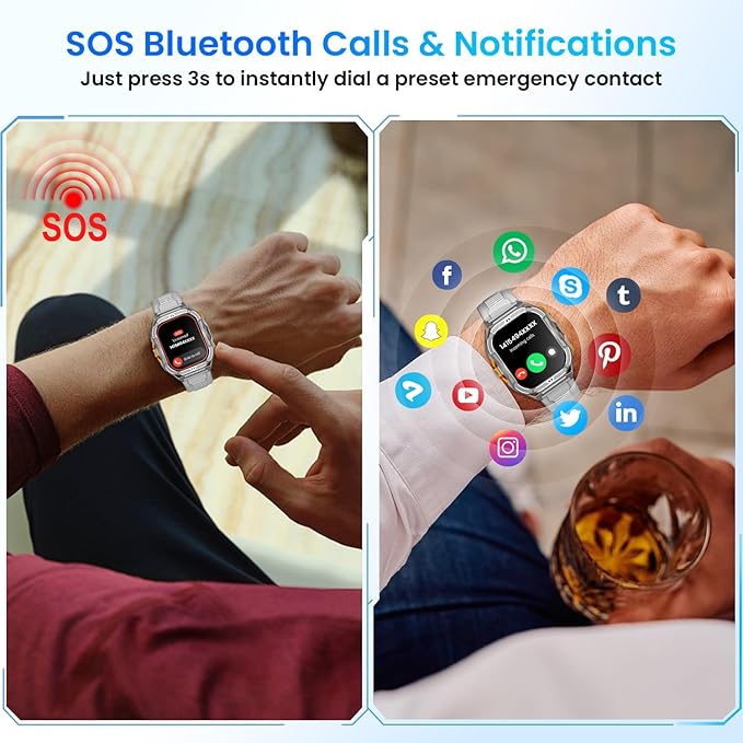 Smartwatch for Men GPS Sports Watch, 1.96" AMOLED Display, 5ATM Waterproof Metal Military Smart Watches, Fitness Activity Tracker with Compass Pedometer Sleep/Heart Rate Monitor for Android iOS Gray