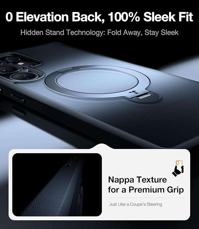 TORRAS 360 Spin Magnetic Stand for Samsung Galaxy S25 Ultra Case, Fit for Magsafe, Military Grade Slim Protective S25 Ultra Case with Kickstand & Ring Holder, Ostand Spin, Translucent Frosted Black