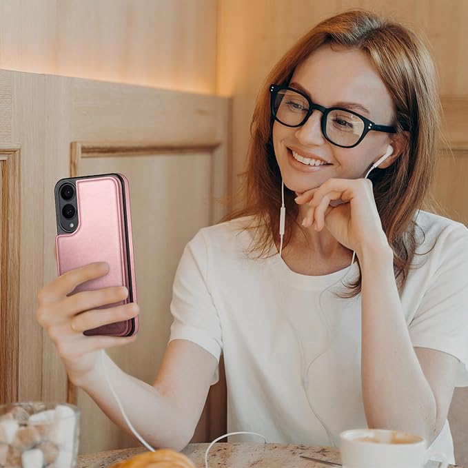 DJDUCK Designed for Samsung Galaxy S25 Edge Case Wallet with Card Holder, [Magnetic Clasp Cover] [RFID Blocking Leather Protection] Shockproof Women Men Cases for Samsung S25 Edge Rose Gold