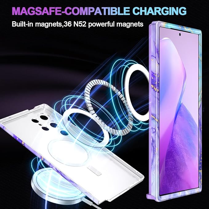 Casetego for Galaxy S24 Ultra Case,Compatible with MagSafe,[Military Grade Drop Test] Full Body Protection Slim Shockproof Rugged Marble Women Case for Samsung Galaxy S24 Ultra 6.8 inch,Cobalt Violet