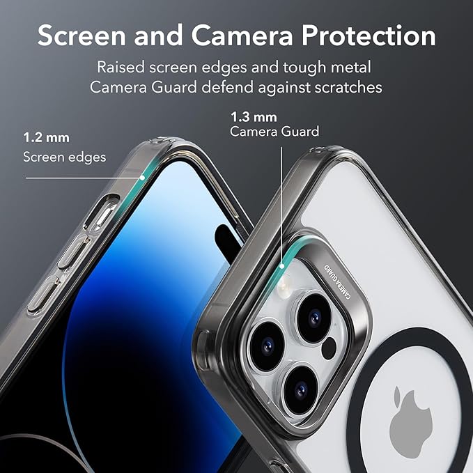 ESR Magnetic Phone Case for iPhone 14 Pro Max, Compatible with MagSafe, Built-in Camera Ring Stand, Military-Grade Protection, Classic Kickstand Case (HaloLock),Clear Black