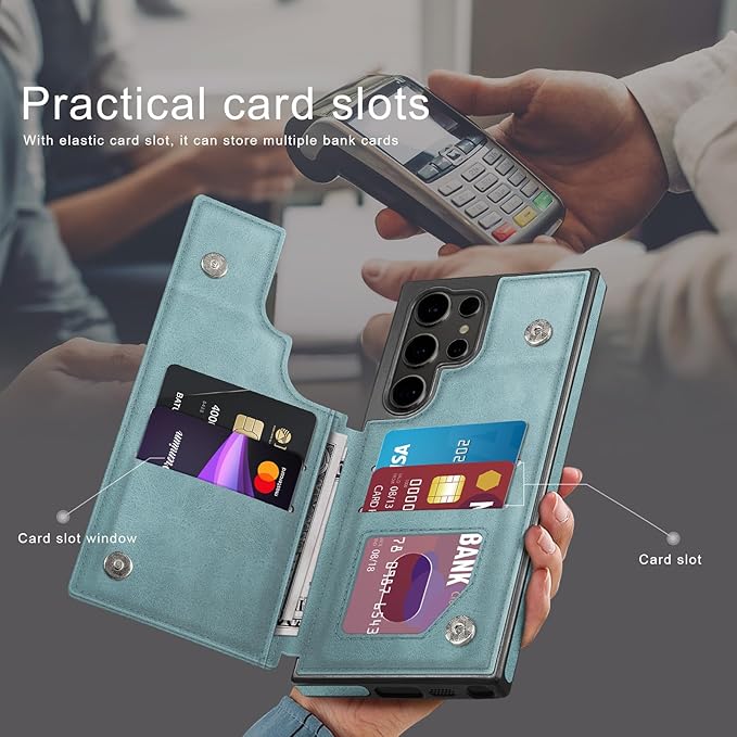 DJDUCK Designed for Samsung Galaxy S25 Ultra Case Wallet with Card Holder, [Magnetic Clasp Cover] [RFID Blocking Leather Protection] Shockproof Women Men Cases for Samsung S25 Ultra Sky Blue