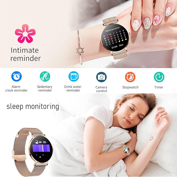 Smart Watch for Men and Women, 1.3 Inch Amoled HD Round Full Touch Screen Watch, Full Metal 6.8MM Ultra-Thin Case, Multiple Sports Modes, Compatible with Androidand iOS (Steel Gold)