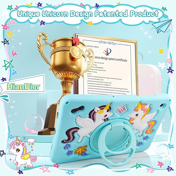 HianDier for Samsung Galaxy Tab A9+ Plus Case Kids Cute Unicorn Silicone for Samsung A9 Plus Tablet Case with Detachable Strap and Rotatable Stand Shockproof Cover for Galaxy Tab A9+ 11" 2023-Blue