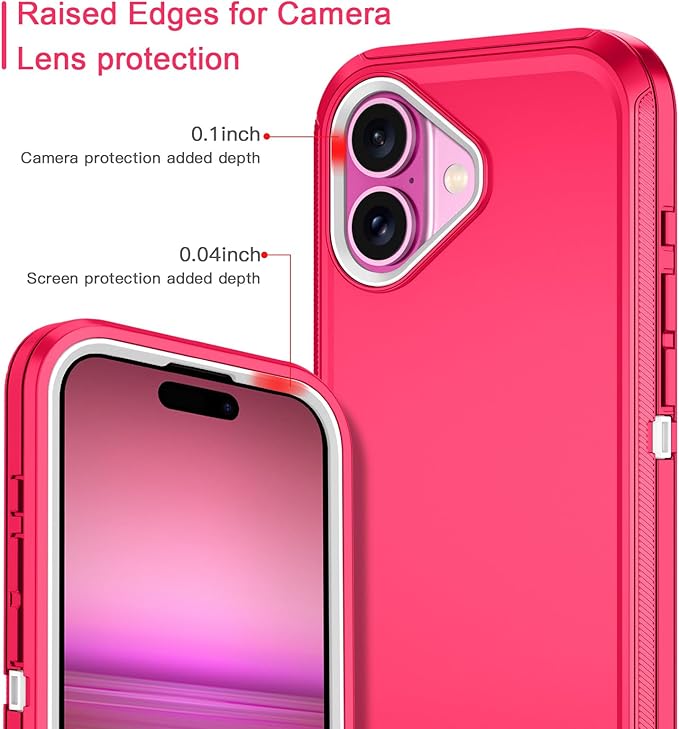 for iPhone 16 Case Shockproof Dust/Drop Proof 3-Layer Full Body Protection [Without Screen Protector] Rugged Heavy Duty Cover Case for Apple iPhone 16 6.1" 2024,Pink/White