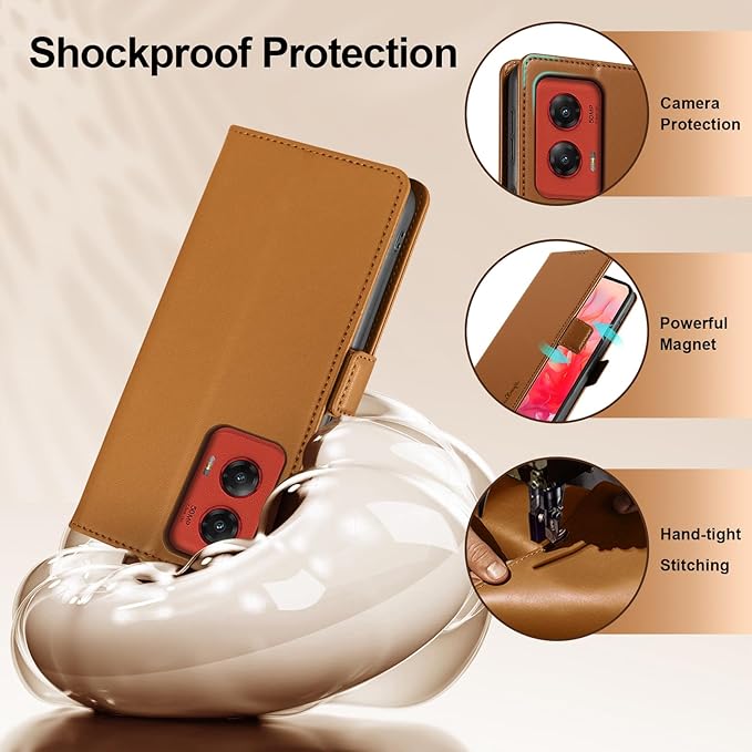 Wallet Flip Case for Moto G Stylus 5G (2024) - [RFID Blocking] Luxury PU Leather Card Holder Magnetic Phone Cover with Kickstand,Shockproof Protective Case,Brown