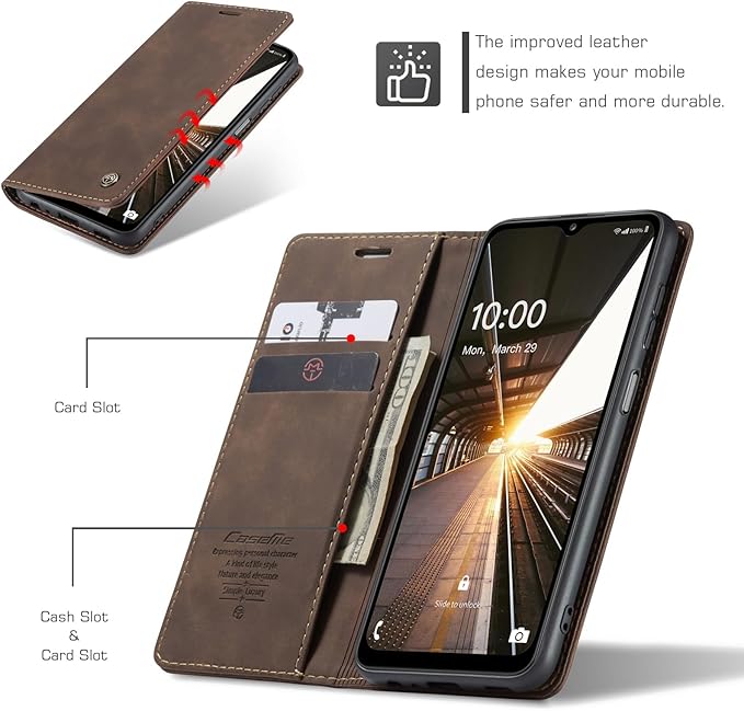 for Samsung Galaxy A32 5G Case, Flip Wallet Leather Case with Card Holder Magnetic Closure Shockproof Kickstand Protective Phone Cases Cover for Samsung A32 5G,Coffee