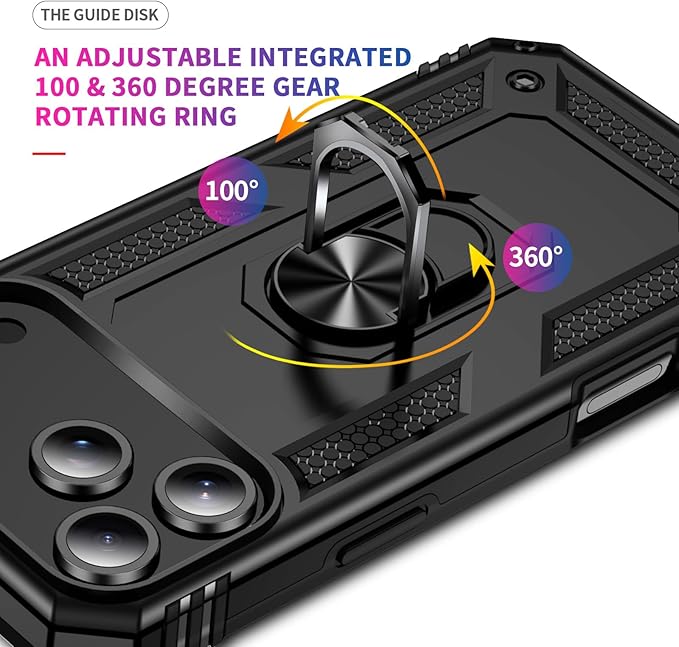 ADDIT Compatible with iPhone 17 Pro Max Case with Tempered Glass Screen Protector, Adjustable Kickstand Ring, Military-Grade Heavy Duty Protection, Shockproof, Anti-Fingerprint, Black
