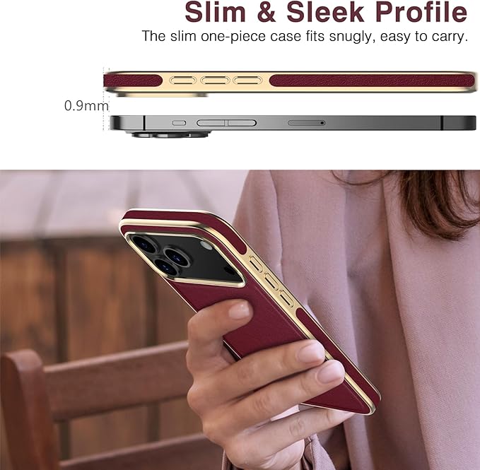 LOHASIC for iPhone 17 Pro Case for Women, Compatible with MagSafe, Luxury Elegant Leather Design with Soft Non-Slip Grip Protective Cover Magnetic Case for iPhone17 Pro 2025 - Burgundy